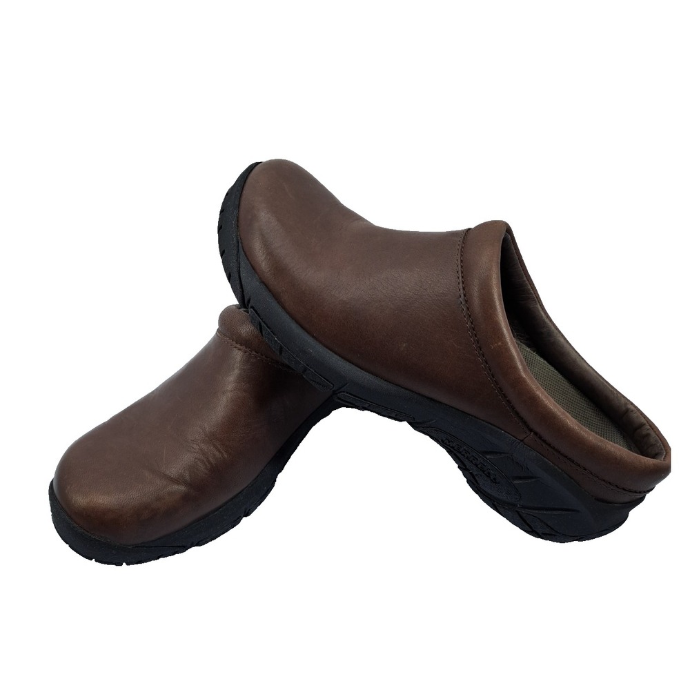 Merrell Bracken Sz 6 Women slip-on Leather Clogs Mules Brown Comfort Support